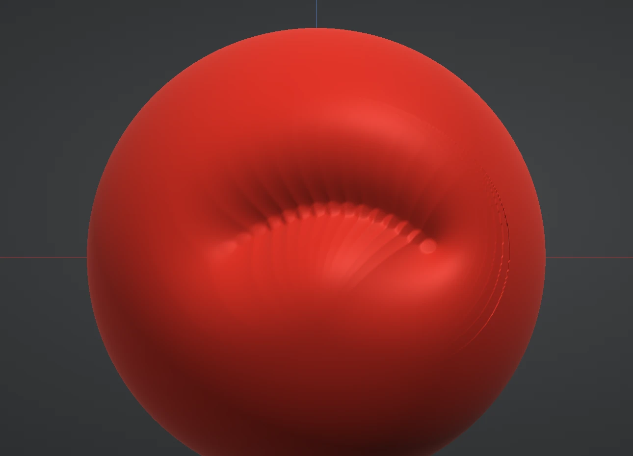A deep gouge cut into a sphere with the Carve brush