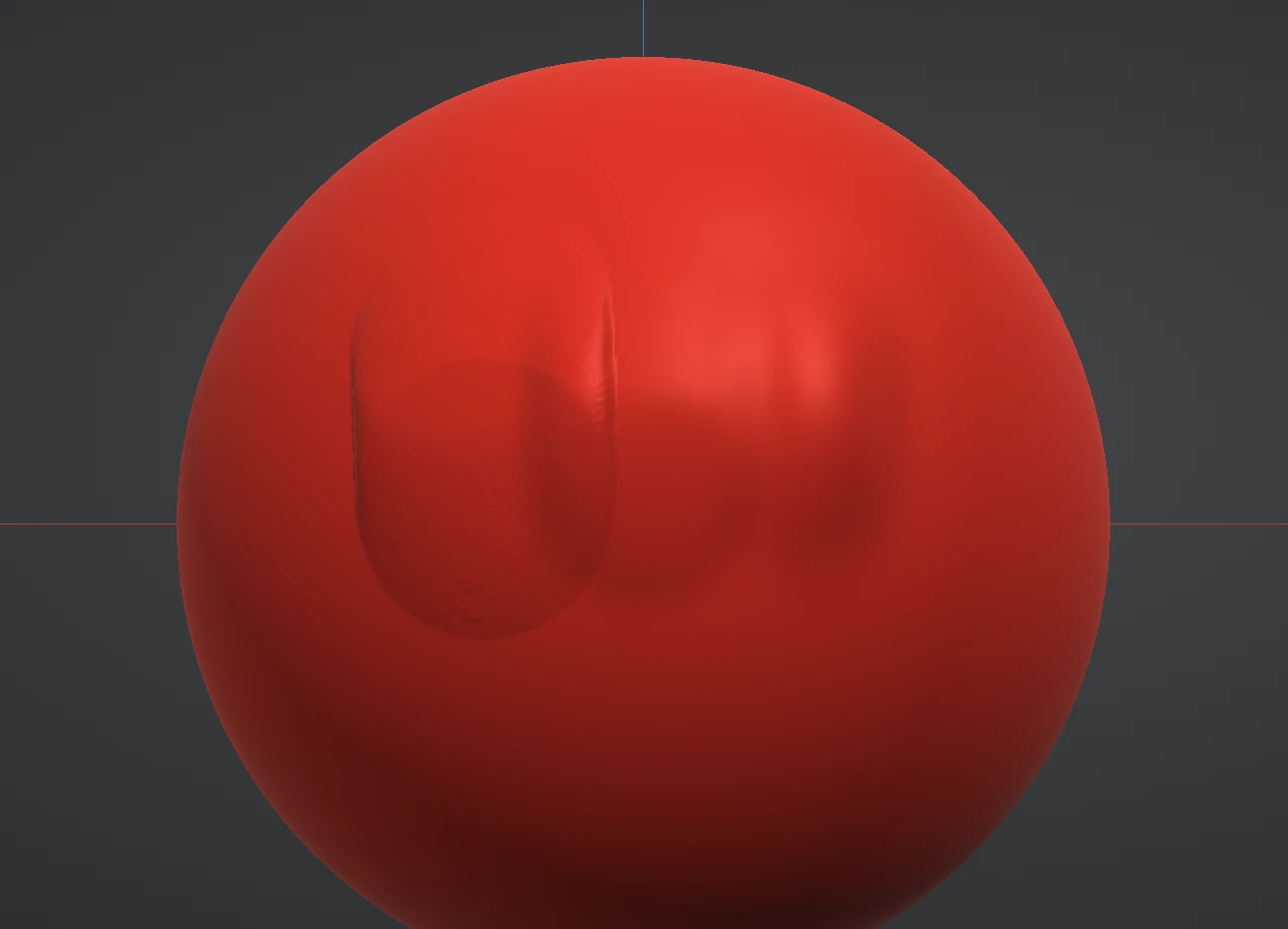 Three vertical strokes on a sphere sculpted with falloff 1.0, 0.5 and 0.0, from hard-edged to fully soft