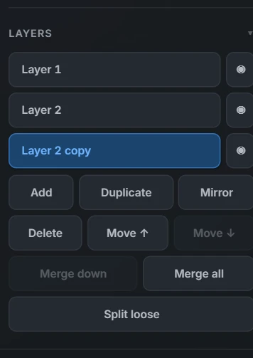 The Layers panel showing a stack of layers and the row of layer action buttons