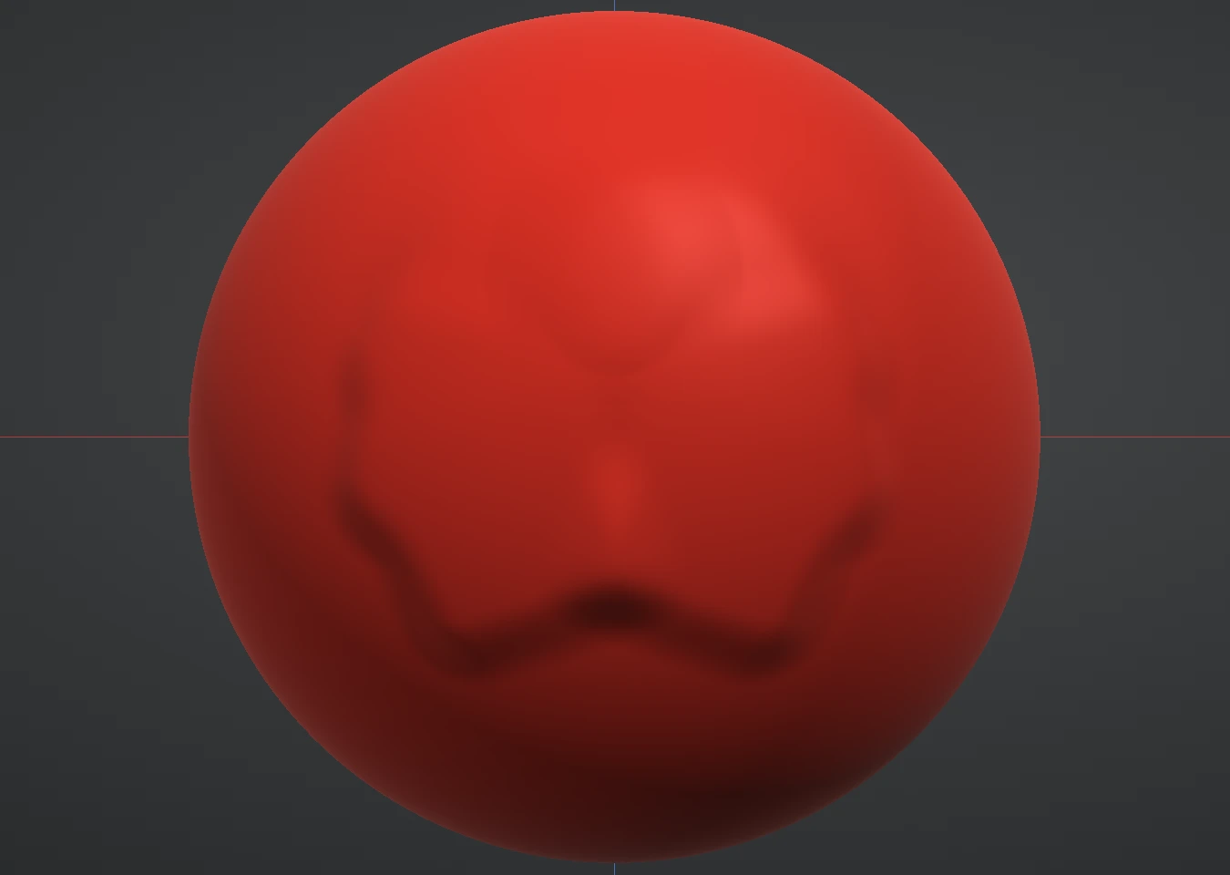 A sphere seen from the front with one stroke sculpted on the right side and its exact mirror on the left