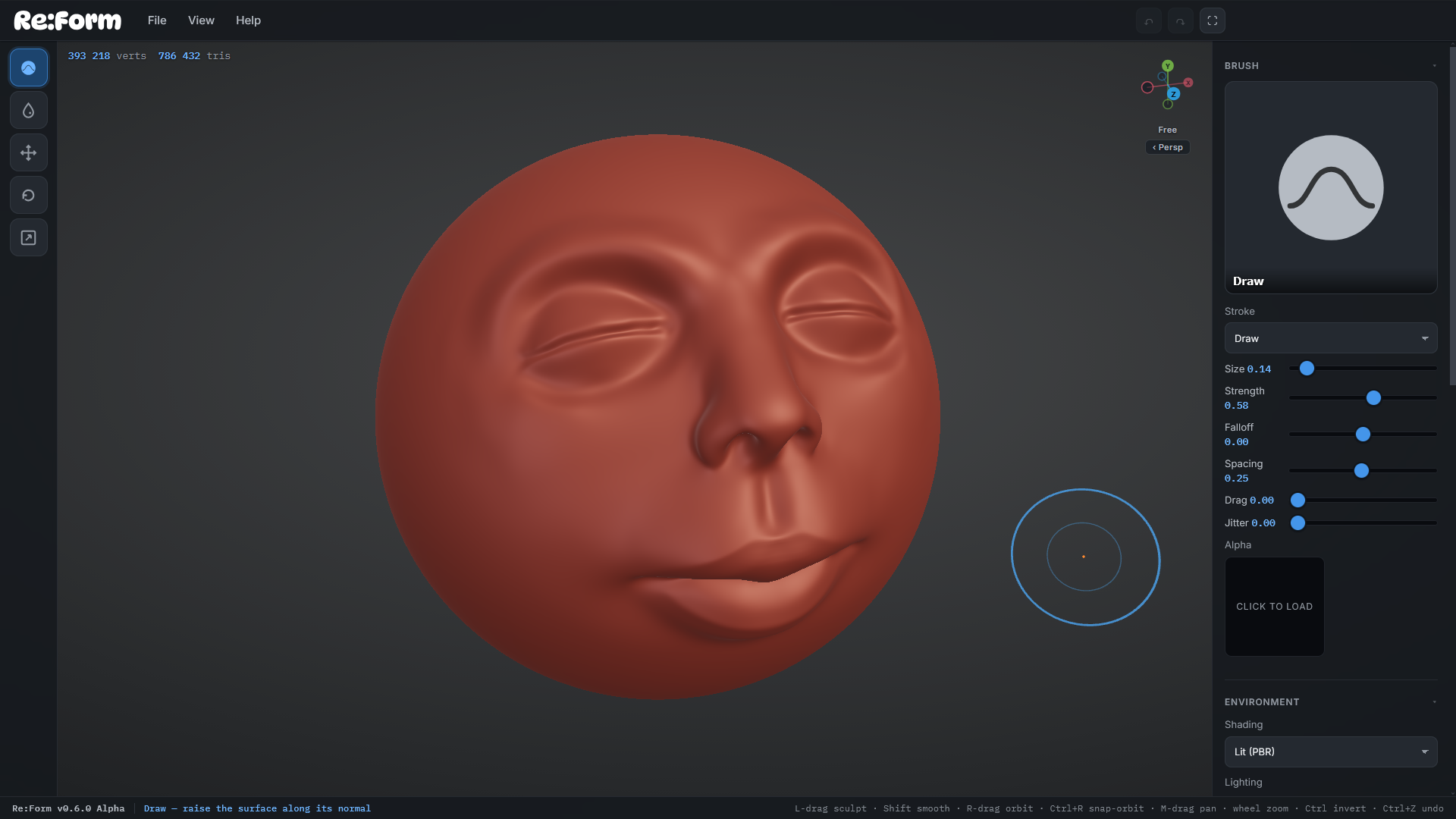 Sculpted face in progress, shaded in red wax in the Re:Form studio